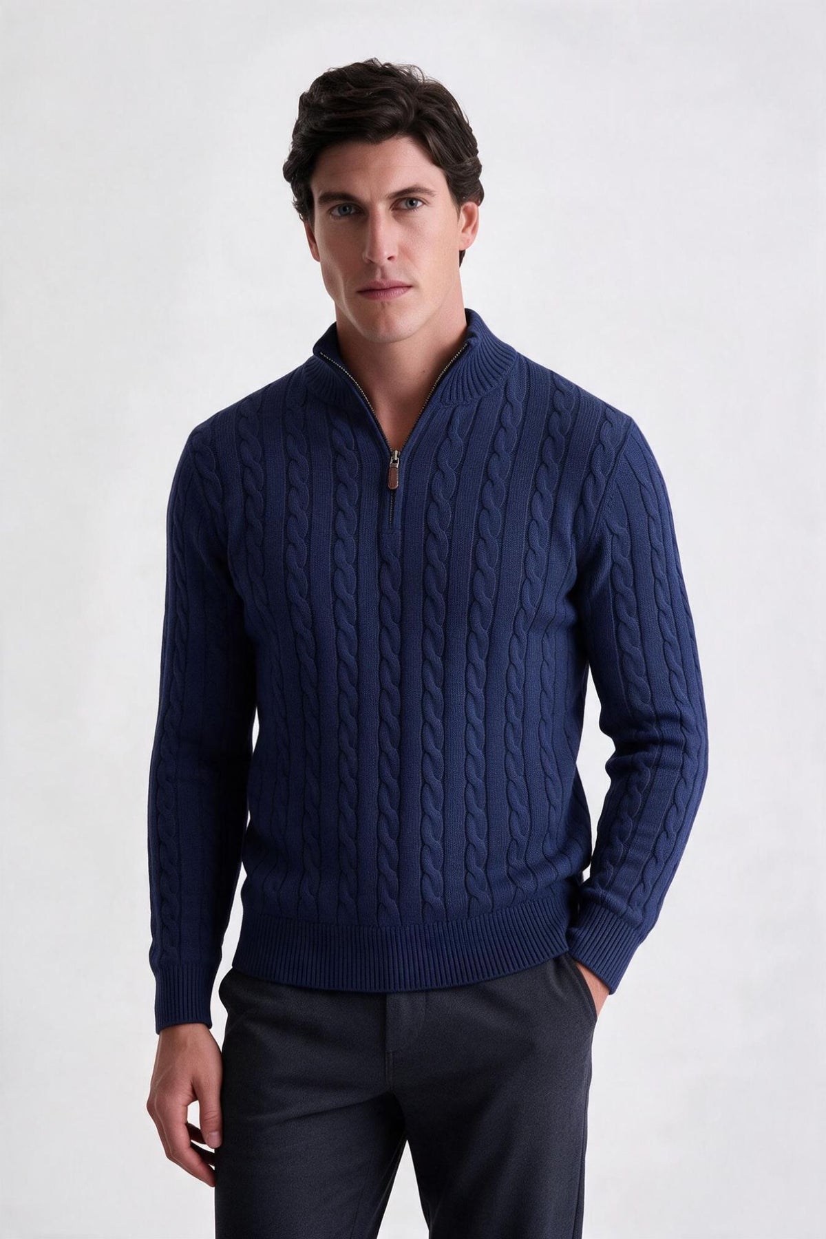 Tricot Cotton Quarter Zíper Marinho - Ankor Design