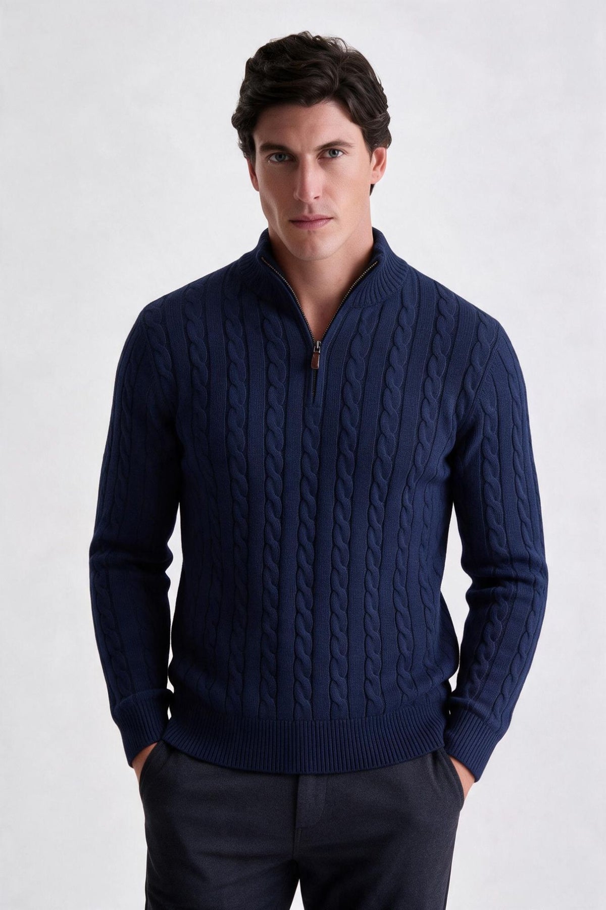 Tricot Cotton Quarter Zíper Marinho - Ankor Design