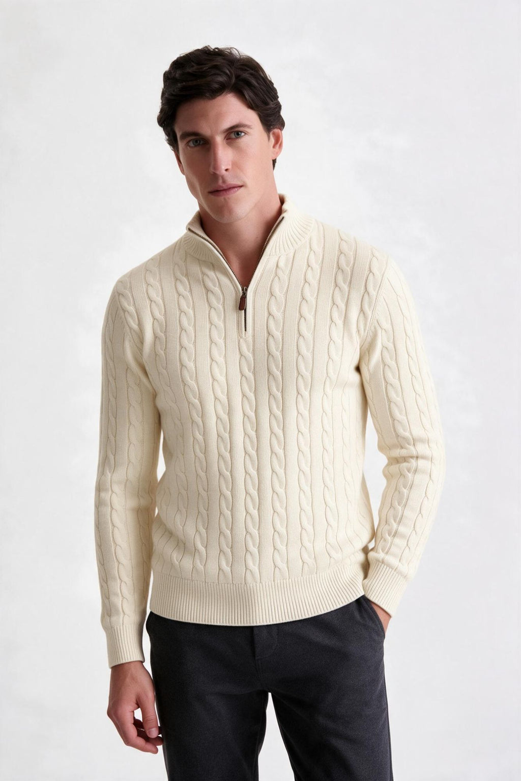 Tricot Cotton Quarter Zíper Off White - Ankor Design