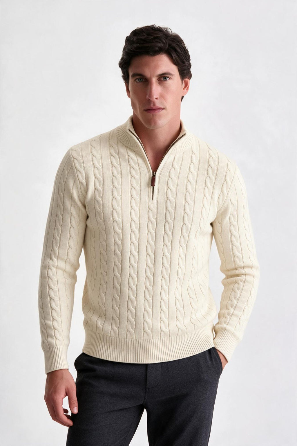 Tricot Cotton Quarter Zíper Off White - Ankor Design