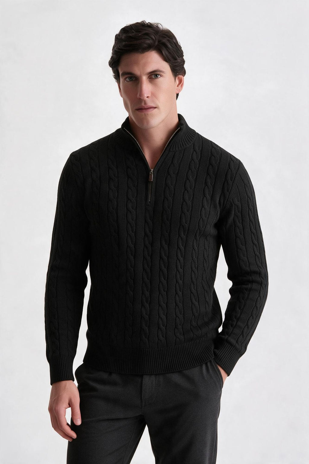 Tricot Cotton Quarter Zíper Preto - Ankor Design