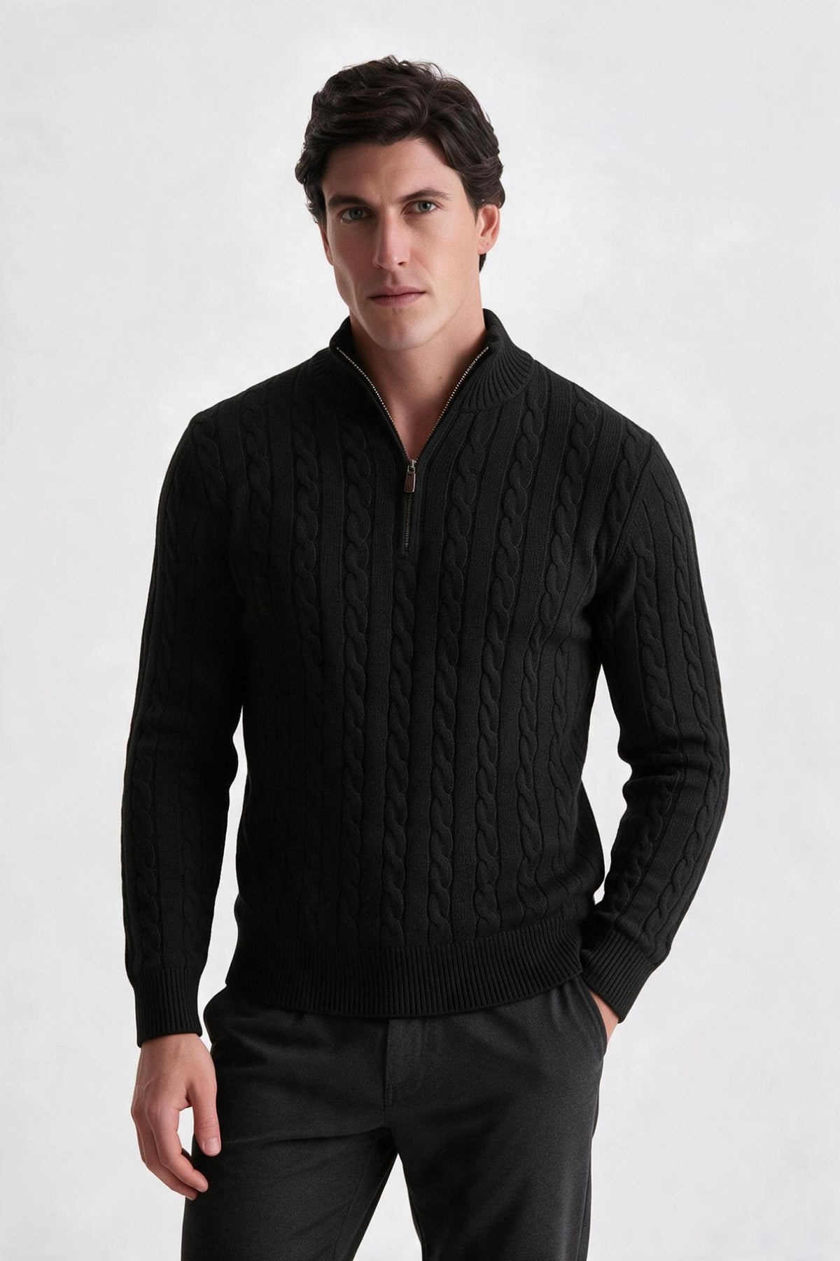 Tricot Cotton Quarter Zíper Preto - Ankor Design